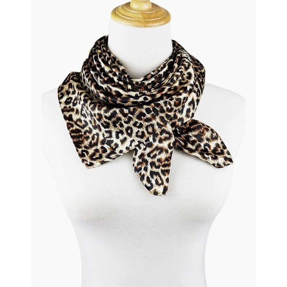 Corciova Women's Large Satin Leopard Square 35 x 35 in Silk Feel Hair Scarf